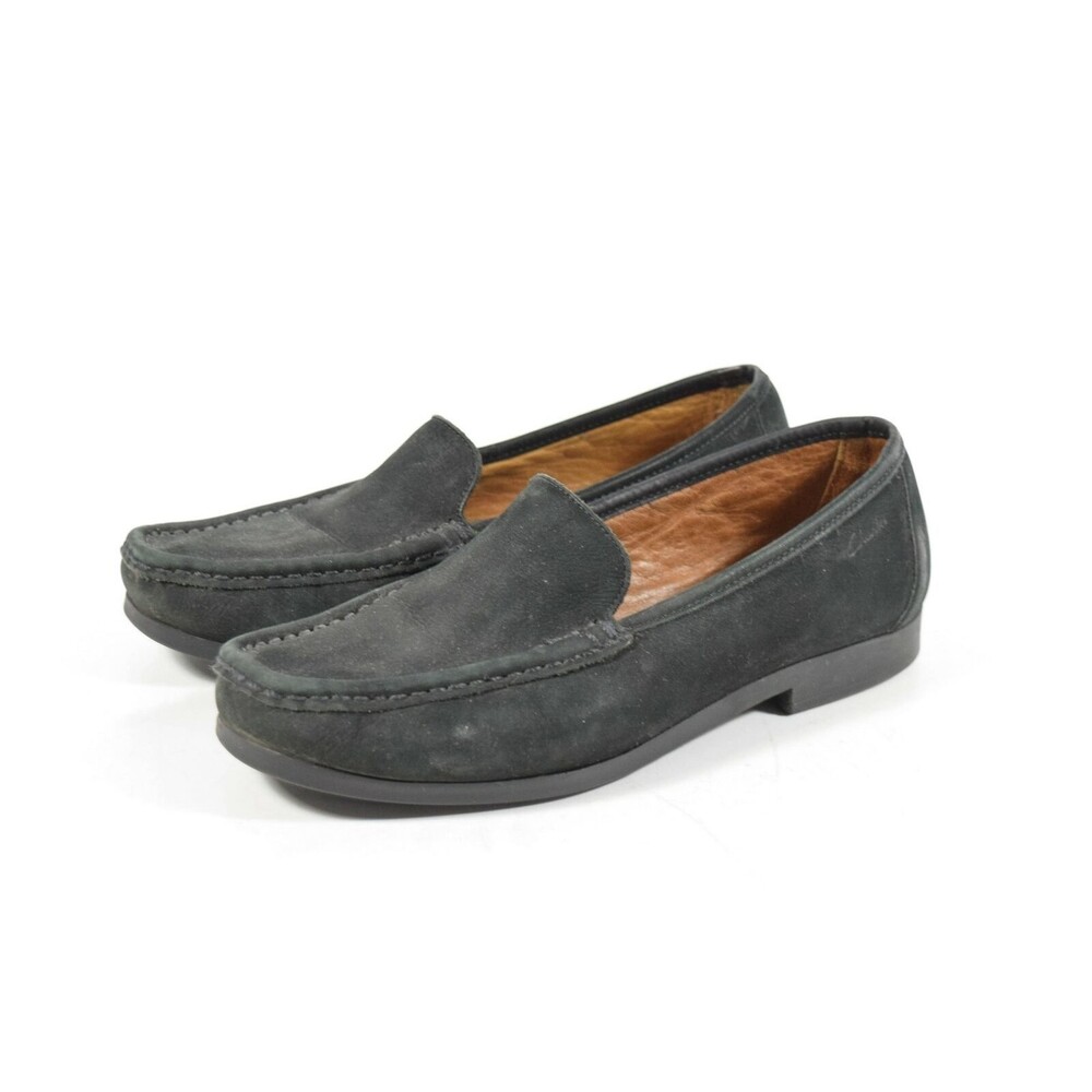 Vintage Clarks Black Leather Suede Slip On Square Toe Loafers Shoes Sz 5.5M